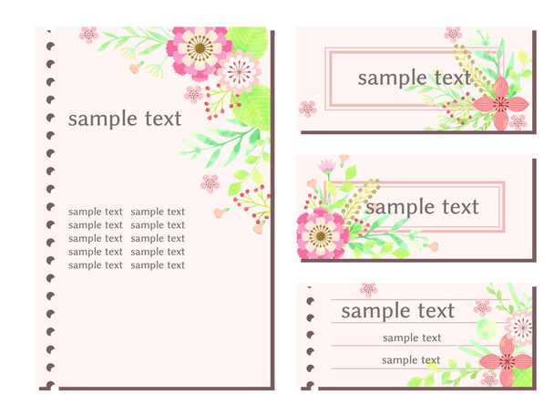 ピンクの花イラストカード、水彩風 - ベクター画像