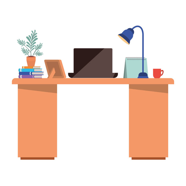 mesa de escritório com laptop ícone isolado
 - Vetor, Imagem