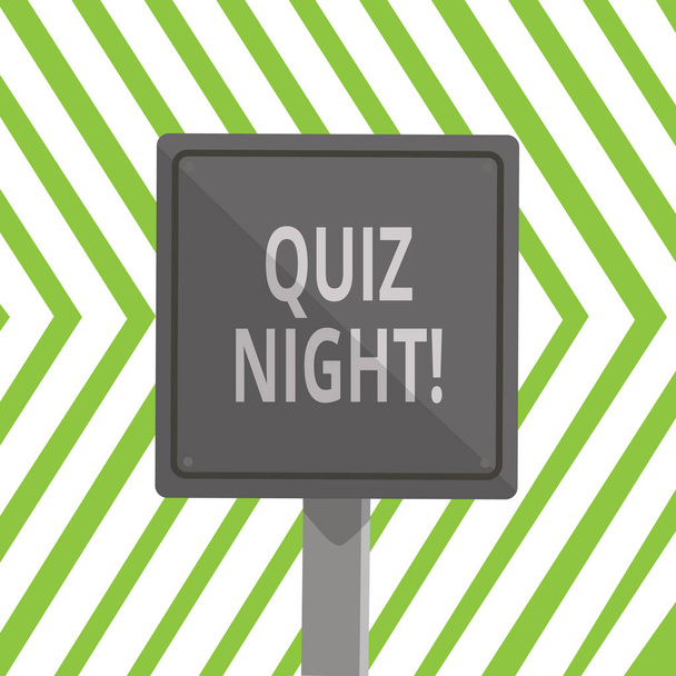 Word pisanie tekstu Quiz Night. Koncepcja biznesowa dla konkursu test wieczorowy wiedzy między osobami 3D Square blank kolorowe ostrożnie znak drogowy z czarną krawędzią zamontowaną na drewnie. - Zdjęcie, obraz