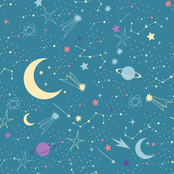 Estrellas en el fondo del cielo nocturno, patrón espacial. Constelación de galaxia espacial patrón sin costuras
  - Foto, Imagen