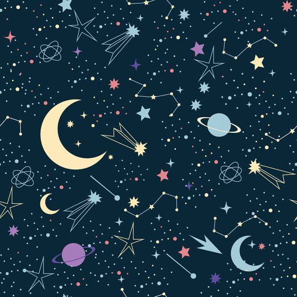 Gwiazdy w tle nocnego nieba, wzór przestrzeni. Space Galaxy konstelacja bez szwu wzór  - Zdjęcie, obraz