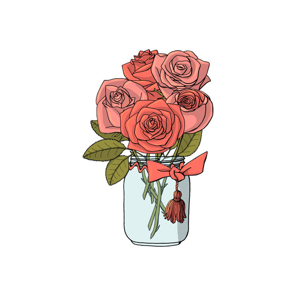 Hand drawn doodle style bouquets of rose flowers. - Vector, Image