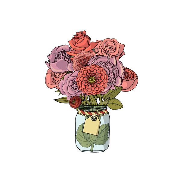 Bouquets de estilo doodle desenhado à mão de diferentes flores isoladas
 - Vetor, Imagem