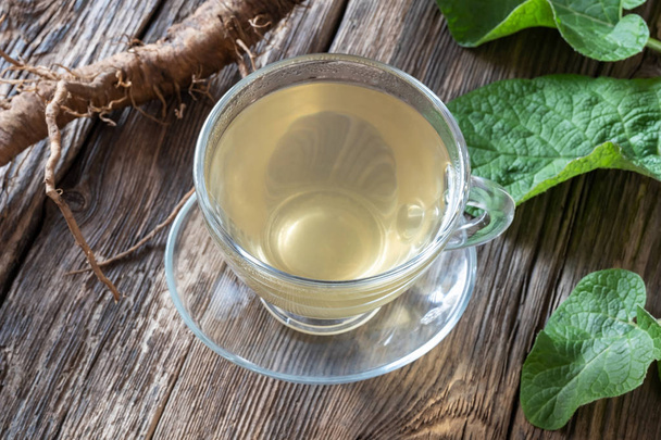 Burdock tea with fresh burdock root and leaves - Photo, Image