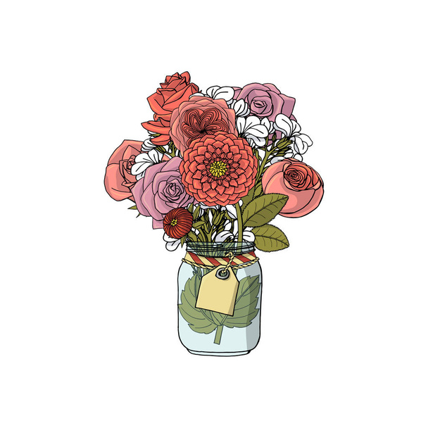 Ručně tažené kytice z různých květů izolovaných - Vektor, obrázek