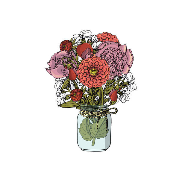別の花の手描きの落書きスタイルの花束を孤立 - ベクター画像