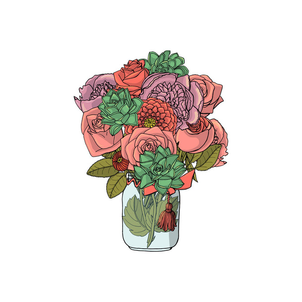 Bouquets dessinés à la main de style doodle de différentes fleurs isolées
 - Vecteur, image