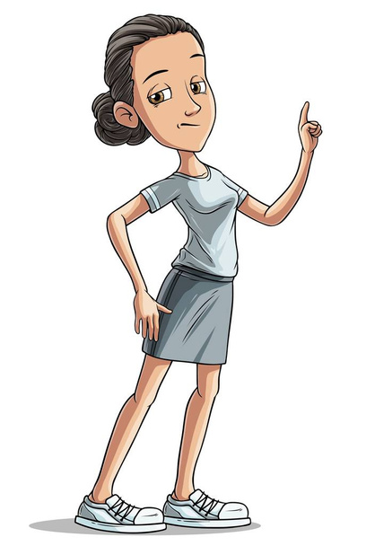Cartoon Brünette ernste Mädchen Charakter Vektor - Vektor, Bild
