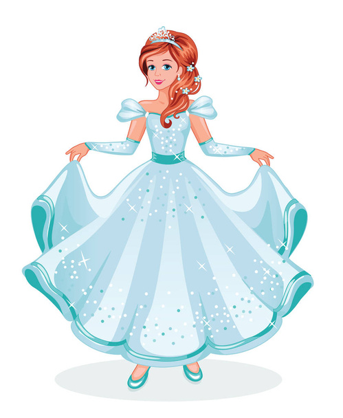 A beautiful Princess in a blue dress. Fairytale. Isolated illustration. Vector. - Vektör, Görsel