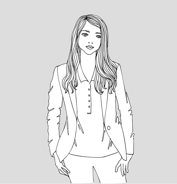 Young girl, casual style. - Vector, Image