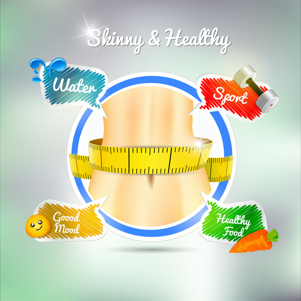 koncepce zdravotnictví: sport, vodu, dobrou náladu, zdravé jídlo. vektor - Vektor, obrázek