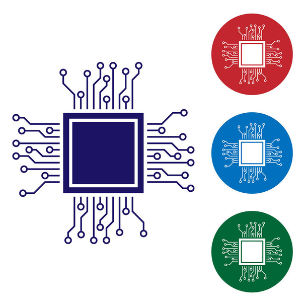 Icône Processeur bleu isolé sur fond blanc. CPU, unité centrale de traitement, micropuce, microcircuit, processeur informatique, puce. Définir l'icône de couleur dans les boutons cercle. Illustration vectorielle
 - Vecteur, image