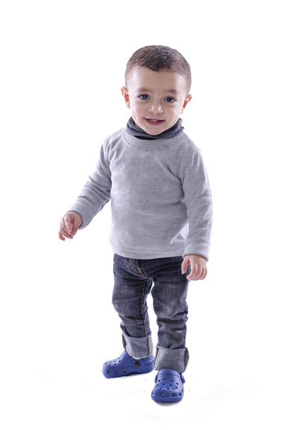 Joyful Baby Boy Standing over White - Fotografie, Obrázek