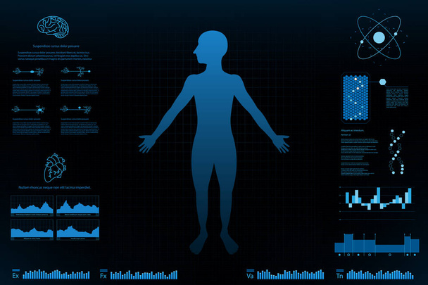 身体情報の未来的なデザインの概念。解析 information.vector と図のグラフ - ベクター画像