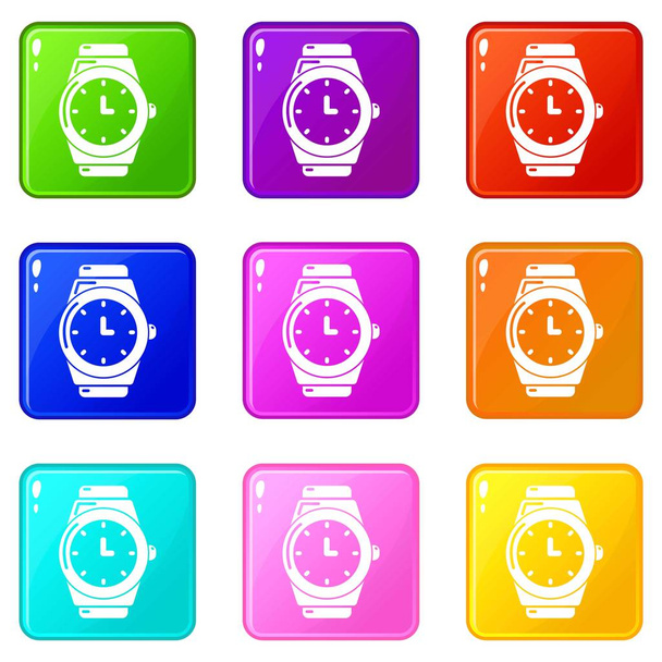 Conjunto de iconos de reloj de pulsera 9 colección de colores
 - Vector, imagen