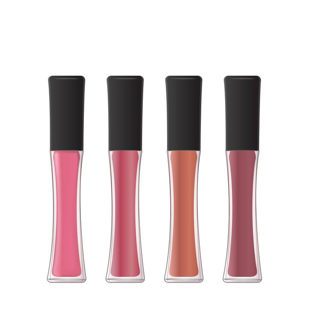 Liquid lipstick. Lip gloss in glass bottle. Container with brush - Vector, Image