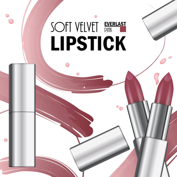 Schönes Lippenstift-Poster zur Förderung der Kosmetikprämie  - Vektor, Bild