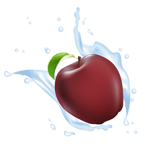 Verse 3D realistische appel met water melk yoghurt splash druppels ISO - Vector, afbeelding
