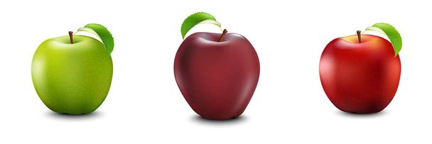 Σετ κόκκινο και πράσινο μήλο. Ρεαλιστική 3d μήλα. Λεπτομερείς 3d εικ - Διάνυσμα, εικόνα