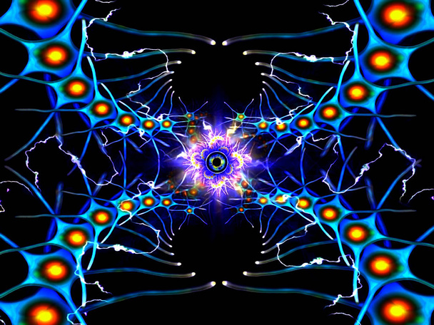 Orta göz bir elektrik sinyali ile mavi nöronal hücrelerin Fraktal. - Fotoğraf, Görsel