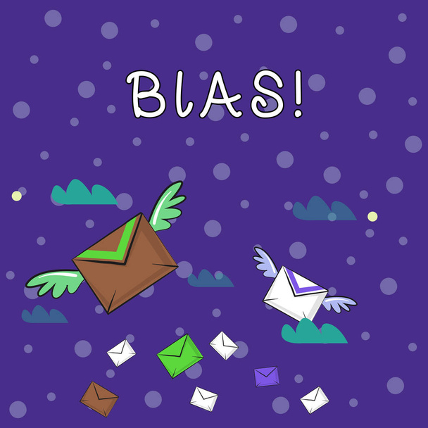 Handwriting text writing Bias. Concept meaning inclination or prejudice for or against one demonstrating group Many Colorful Airmail Flying Letter Envelopes and Two of Them with Wings. - Photo, Image