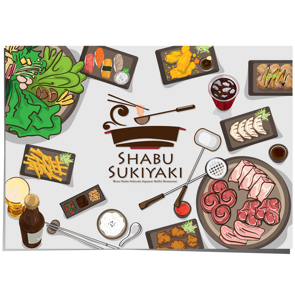 Nabídka shabu sukiyaki restaurace šablony návrhu grafické objekty  - Vektor, obrázek