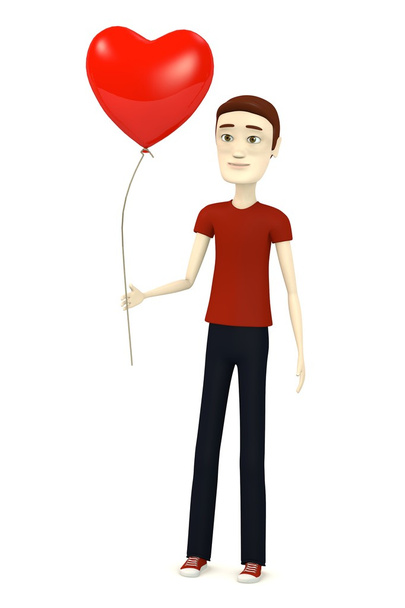 3d render of cartoon character with heart balloon - Valokuva, kuva