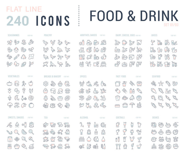 Kolekce lineární ikony potravin a nápojů. - Vektor, obrázek