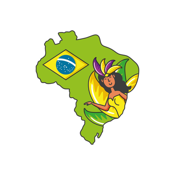 бразильская танцовщица с картой Бразилии
 - Вектор,изображение