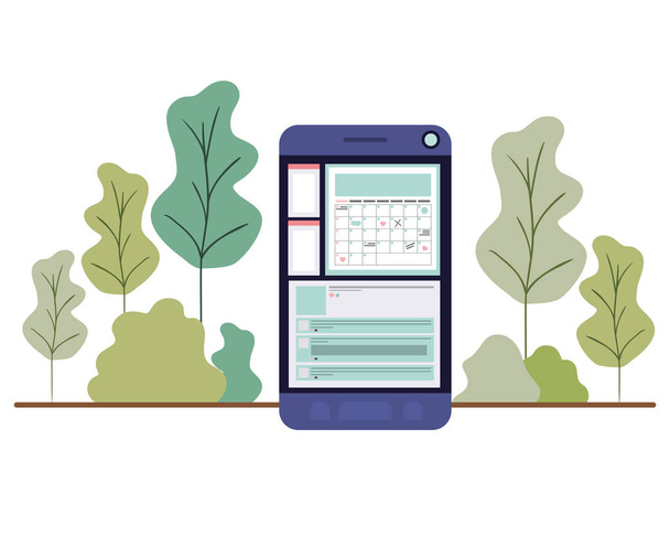 smartphone avec paysage forestier
 - Vecteur, image