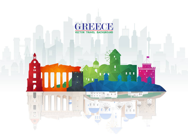 Grecia Punto di riferimento globale Viaggi e viaggi sfondo carta. Vect
 - Vettoriali, immagini