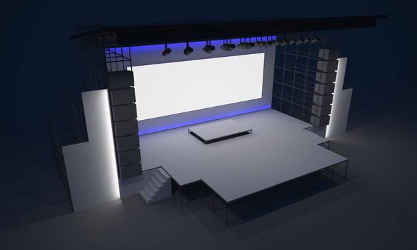 3D fase concert evenement LED TV licht 's nachts buiten enscenering renderen illustratie - Foto, afbeelding