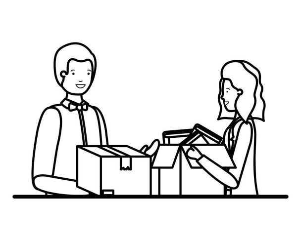 jovem casal com caixa de papelão avatar personagem
 - Vetor, Imagem