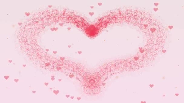 Gyönyörű láng-rózsaszín szív jelenik meg. Akkor a szív feloszló. Valentin-nap szíve készült rózsaszín csobbanás izolált világos rózsaszín háttér. Ossza meg a szeretet. Akció. Animáció. 4k. - Felvétel, videó