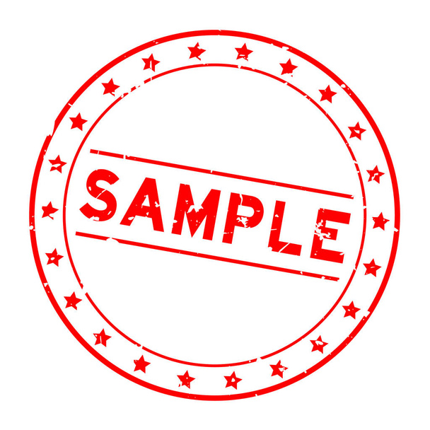 Grunge red sample word round rubber seal stamp on white background - Vector, Image