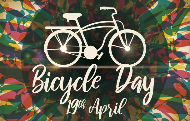 Ποδήλατο πάνω από ψυχεδελικό φόντο για να γιορτάσουμε την ημέρα ποδηλάτων, απεικόνιση διάνυσμα - Διάνυσμα, εικόνα