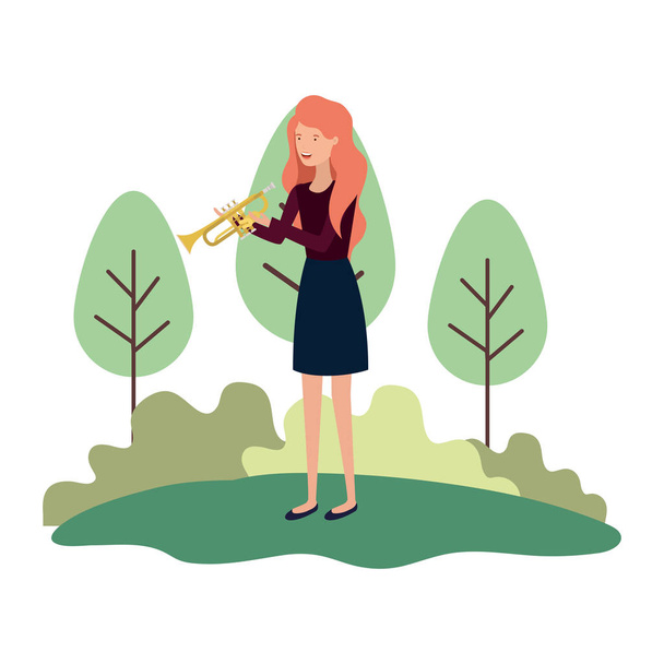 mulher com trompete em caráter avatar paisagem
 - Vetor, Imagem