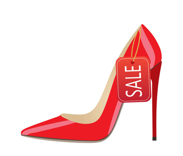 Rode schoen met aankondiging van de verkoop. vector illustratie - Vector, afbeelding