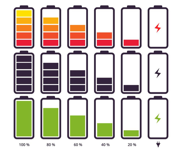 ensemble vectoriel indicateur de batterie symbole niveau de charge différent
 - Vecteur, image