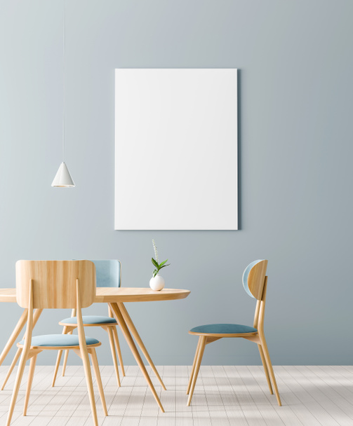 Mock up poster frame in Scandinavian style dining room. Minimali - Photo, Image