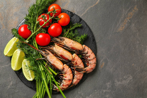 Fresh shrimps on grey table - Photo, Image