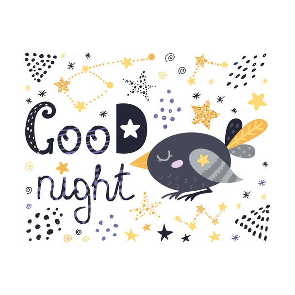Poster with birds, stars and lettering. - Vector, Image