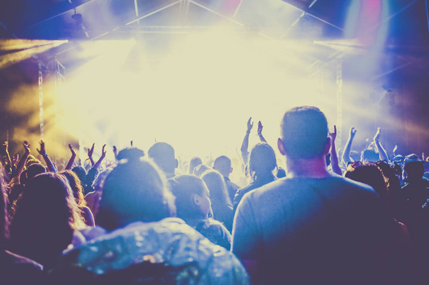 приветственная толпа с поднятыми руками на концерте - музыкальный фестиваль - Фото, изображение