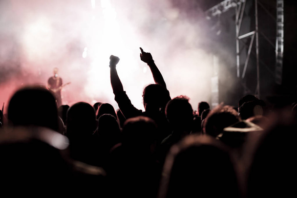 jásající dav se zdviženýma rukama na koncertě - hudební festival - Fotografie, Obrázek