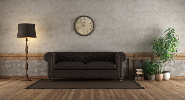 Retro living room with leather sofa - Photo, Image