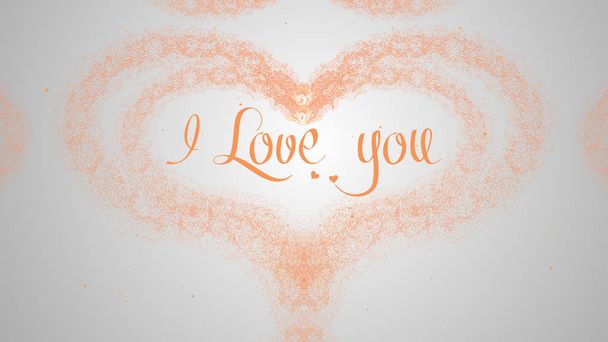 Te amo Amar la confesión. Corazón de San Valentín hecho de salpicadura de naranja aislado sobre fondo blanco claro. Compartir el amor
. - Foto, Imagen