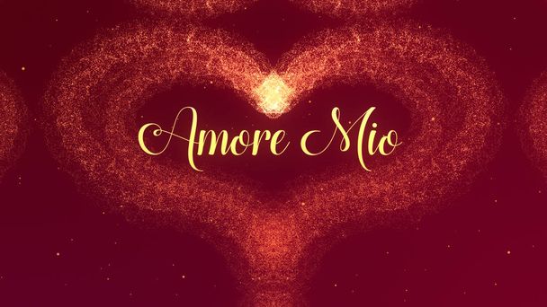 アモーレム・ミオ・ラブ告白。赤ワインスプラッシュで作られたバレンタインデーのハートは、赤い背景に隔離されています。愛を分かち合う. - 写真・画像
