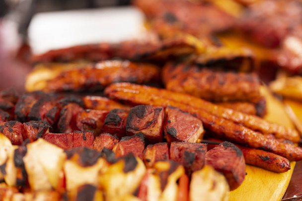 close up of mix grill served on a plate, selective focus - 写真・画像