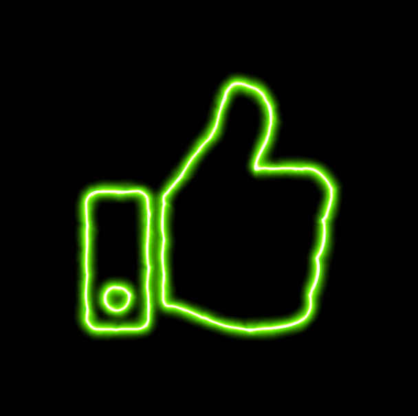 Yeşil Neon sembol başparmak  - Fotoğraf, Görsel