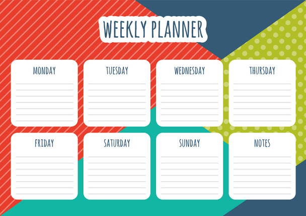 Weekly planner with abstract geometrical background, daily plans and notes. Vector - Vector, Image